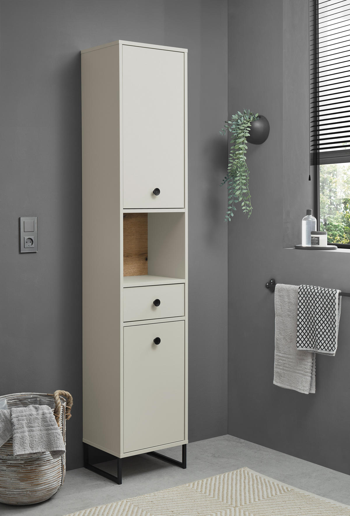 HOCHSCHRANK 38/195/32 cm  - Kaschmir/Eichefarben, MODERN, Holzwerkstoff/Kunststoff (38/195/32cm) - MID.YOU