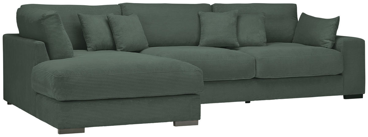 ECKSOFA in Cord Waldgrün  - Waldgrün/Schwarz, Design, Kunststoff/Textil (205/340cm) - Lomoco
