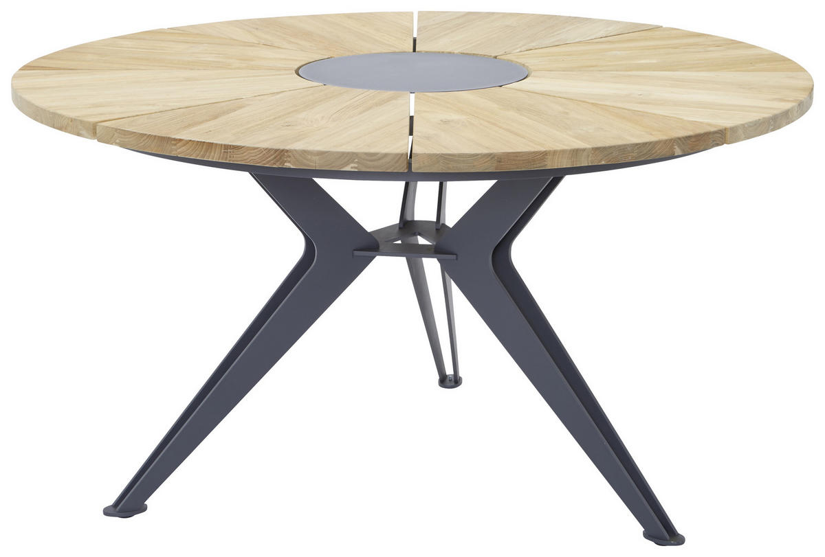 GARTENTISCH 140/140/76 cm Holz, Metall rund  - Anthrazit/Teakfarben, Design, Holz/Metall (140/140/76cm)