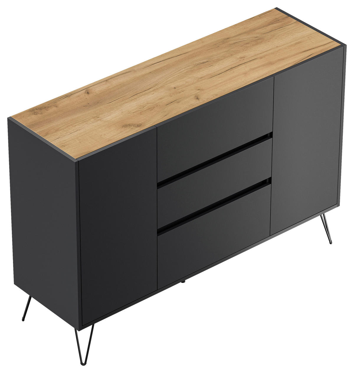 SIDEBOARD Posseik Industrial 140/93,6/42 cm 3 Schublade(n)  - Eichefarben/Graphitfarben, Design, Holzwerkstoff/Metall (140/93,6/42cm) - P & B