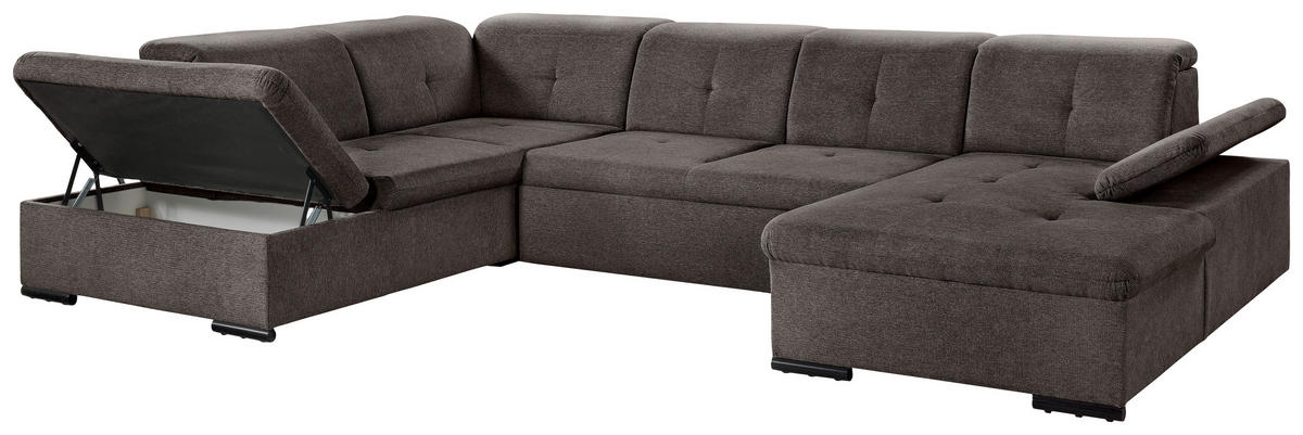 WOHNLANDSCHAFT Schwarz Chenille  - Schwarz/Grau, KONVENTIONELL, Kunststoff/Textil (188/340/240cm) - Carryhome