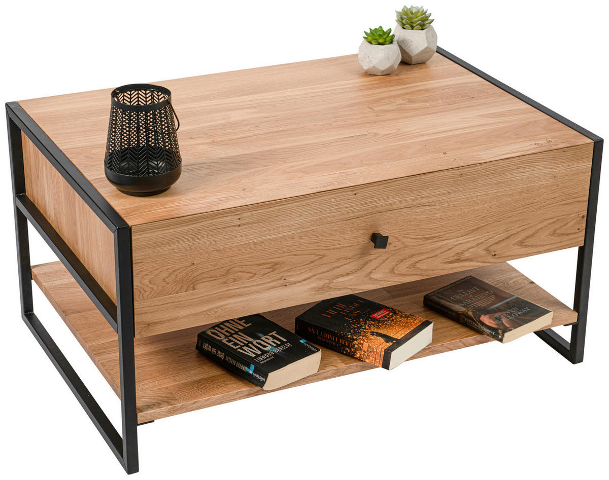 COUCHTISCH Wildeiche vollmassiv 60/90/45 cm rechteckig Wildeiche  - Wildeiche/Schwarz, Trend, Holz/Metall (60/90/45cm) - Boxxx