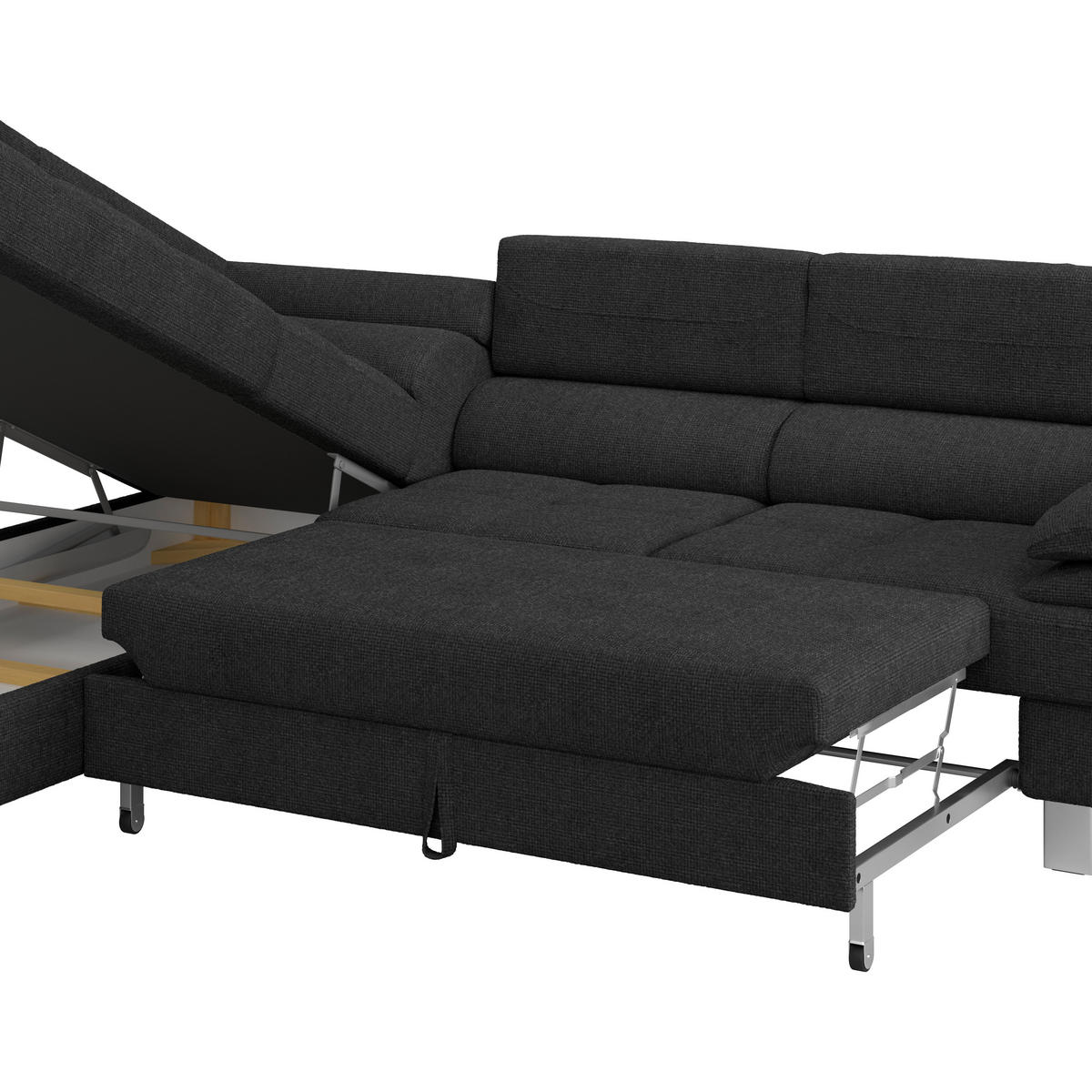 ECKSOFA in Drell Graphitfarben  - Blaugrau/Graphitfarben, Modern, Textil/Metall (230/270cm) - MID.YOU