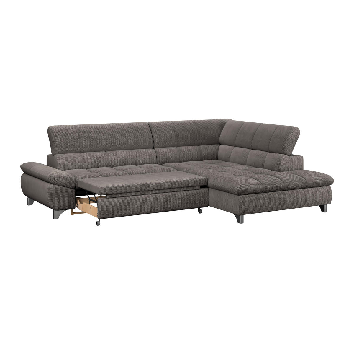 ECKSOFA Braun Chenille  - Chromfarben/Braun, KONVENTIONELL, Textil/Metall (312/234cm) - Livetastic
