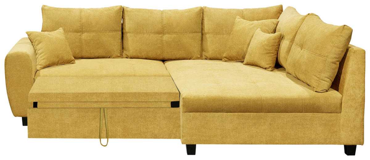 ECKSOFA in Mikrovelours Gelb  - Gelb/Schwarz, Basics, Holzwerkstoff/Kunststoff (248/176cm) - MID.YOU