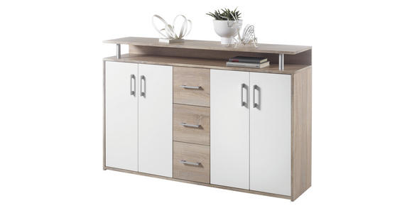 SIDEBOARD Weiß, Sonoma Eiche  - Silberfarben/Weiß, KONVENTIONELL, Holzwerkstoff/Kunststoff (139/90/34cm) - Carryhome