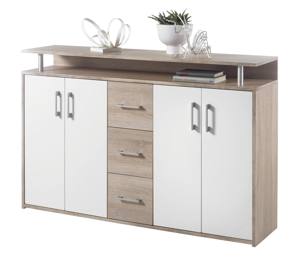 COMODĂ CU UȘI 139/90/34 cm  - stejar Sonoma/argintiu, Konventionell, plastic/material pe bază de lemn (139/90/34cm) - Carryhome