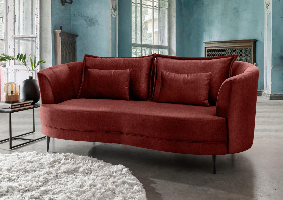 3-SITZER-SOFA in Velours Koralle  - Koralle/Schwarz, Modern, Textil/Metall (209/85/101cm) - Livetastic
