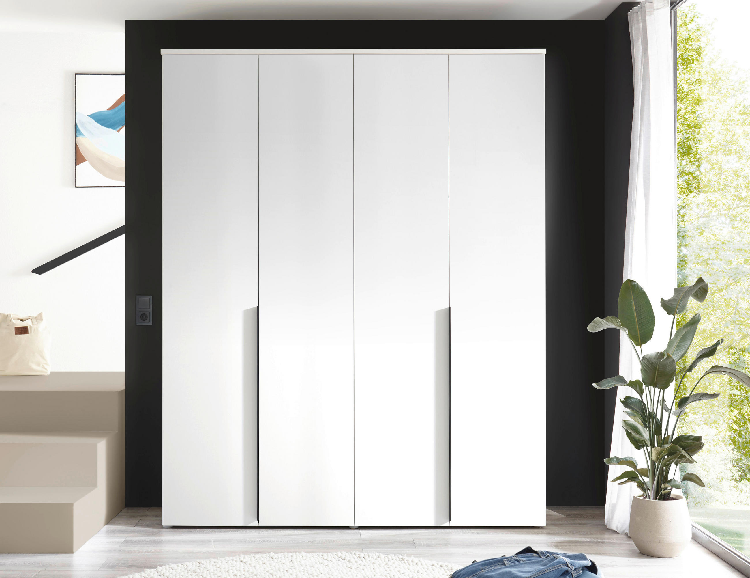 DREHTÜRENSCHRANK 180/225/52 cm 4-türig Weiß  - Schwarz/Weiß, MODERN, Holzwerkstoff/Kunststoff (180/225/52cm) - MID.YOU