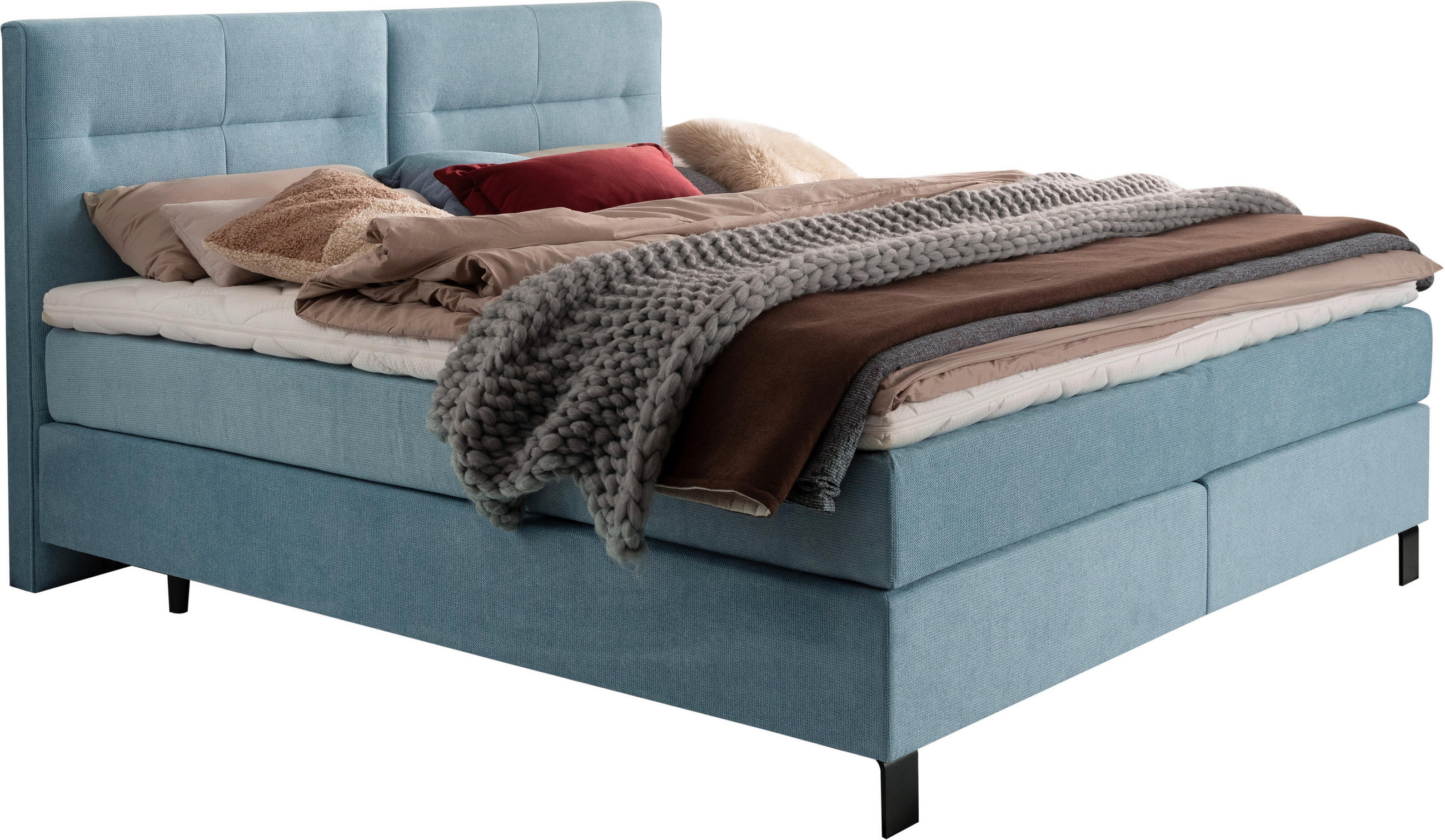 BOXSPRINGBETT 200/220 cm  in Pastellblau  - Pastellblau/Schwarz, KONVENTIONELL, Textil/Metall (200/220cm) - Esposa