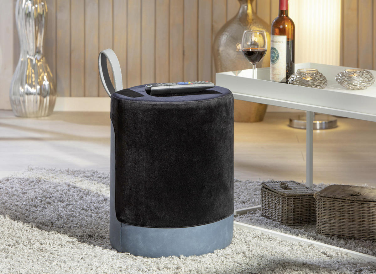 TABURETKA, plast, textil, kompozitné drevo, 38/43/32,5 cm - modrá/čierna, Konventionell, kompozitné drevo/textil (38/43/32,5cm) - MID.YOU