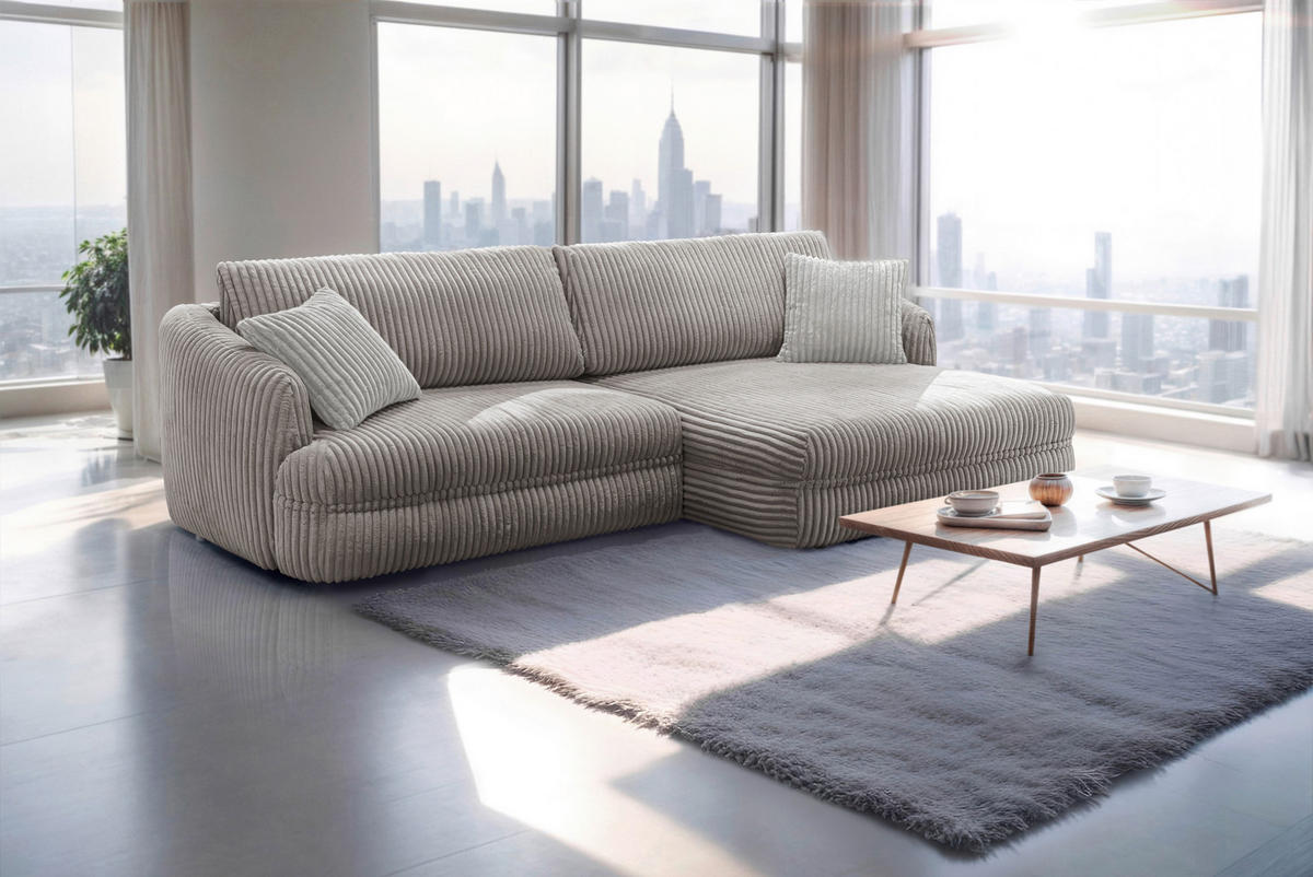 ECKSOFA in Cord Taupe  284/161 cm  - Taupe/Silberfarben, Design, Kunststoff/Textil (284/161cm) - Livetastic