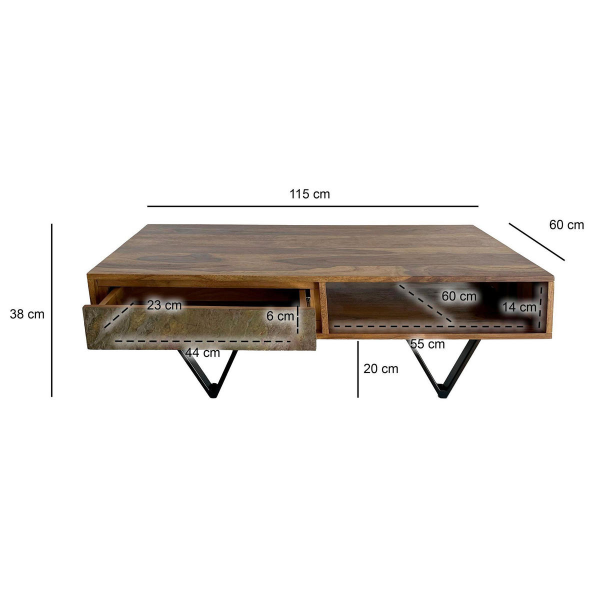 SOFFBORD i trä 115/60/38 cm  - sheshamfärgad/multicolor, Natur, metall/trä (115/60/38cm) - Livetastic