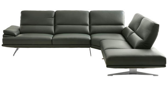 WOHNLANDSCHAFT in Echtleder Dunkelgrün - Dunkelgrün/Edelstahlfarben, Design, Leder/Metall (308/250cm) - Dieter Knoll