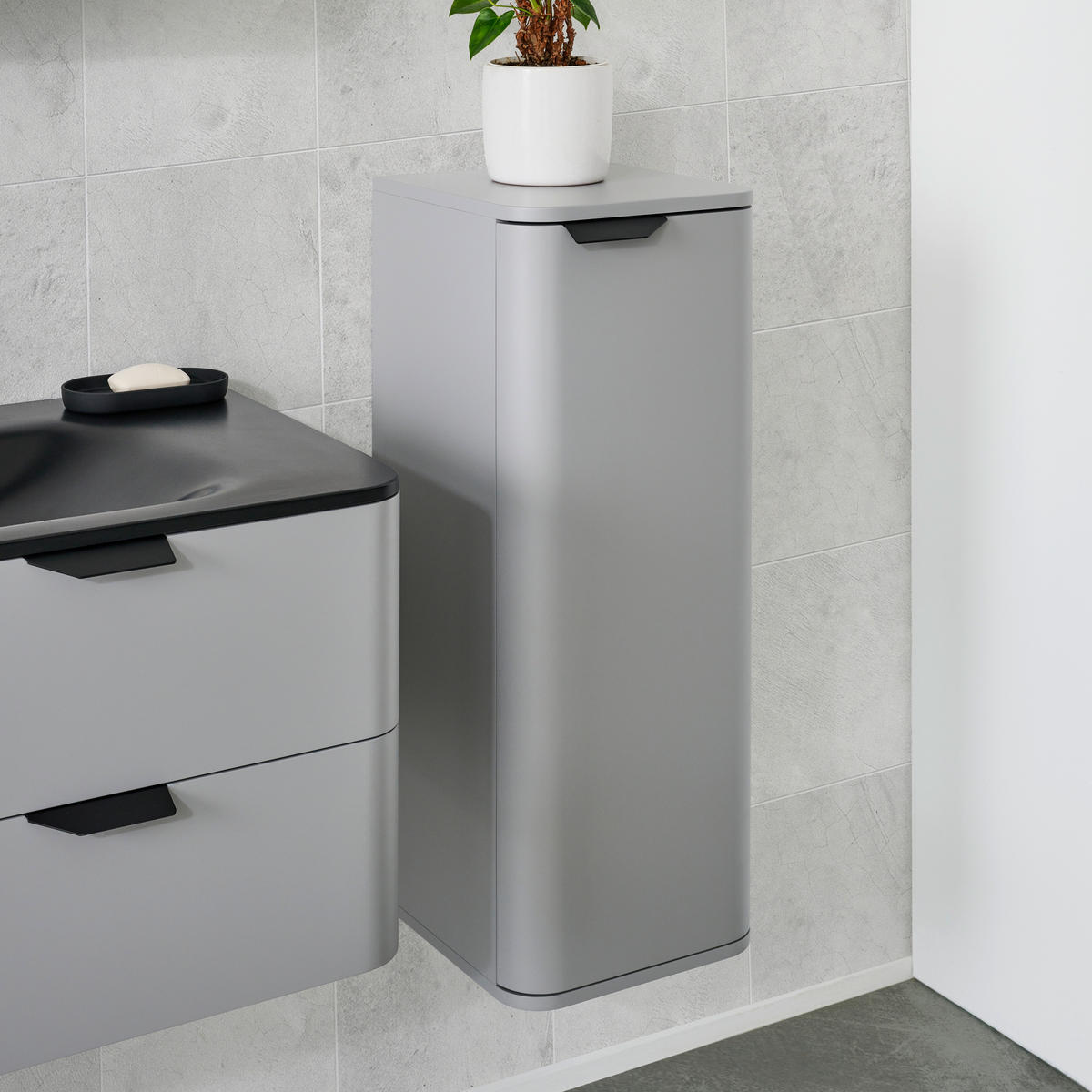 SEITENSCHRANK 33/87/35 cm  - Schwarz/Grau, Design, Holzwerkstoff/Metall (33/87/35cm) - home24
