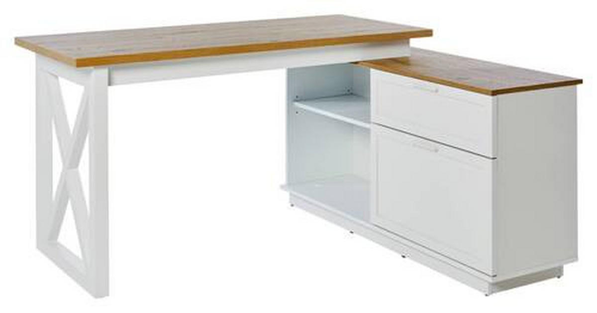 ECKSCHREIBTISCH 150/119/75 cm  in Weiß, Eichefarben  - Eichefarben/Weiß, KONVENTIONELL, Holzwerkstoff/Metall (150/119/75cm) - Livetastic