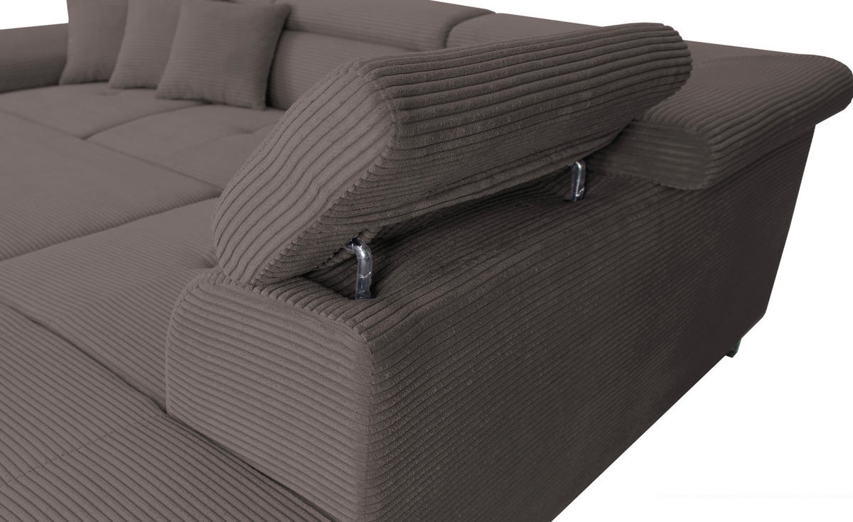 ECKSOFA inkl. Funktionen Anthrazit Cord  - Anthrazit/Silberfarben, Design, Textil/Metall (257/226cm) - Xora