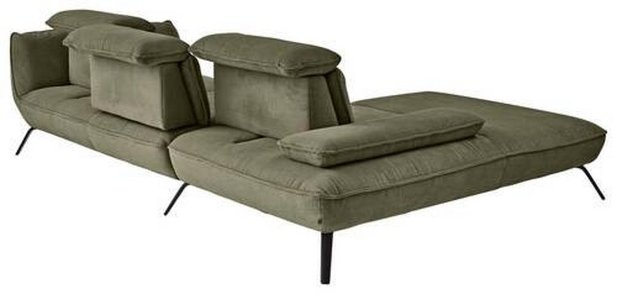 ECKSOFA in Cord Olivgrün  - Schwarz/Olivgrün, Design, Textil/Metall (301/202cm) - Moderano