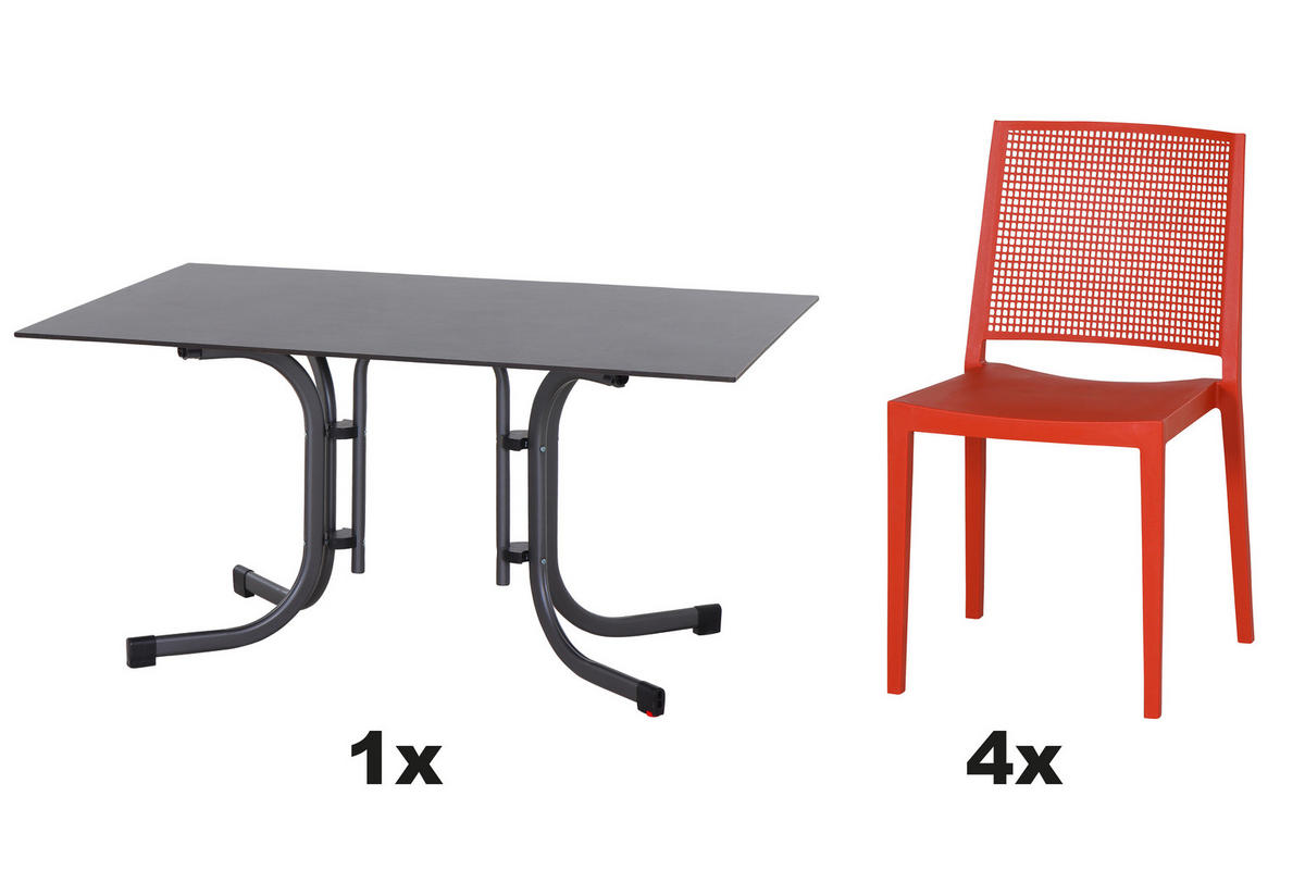 GARTENGARNITUR 5-teilig  - Anthrazit/Rot, Basics, Holzwerkstoff/Kunststoff (90/80/140cm) - Siena Garden