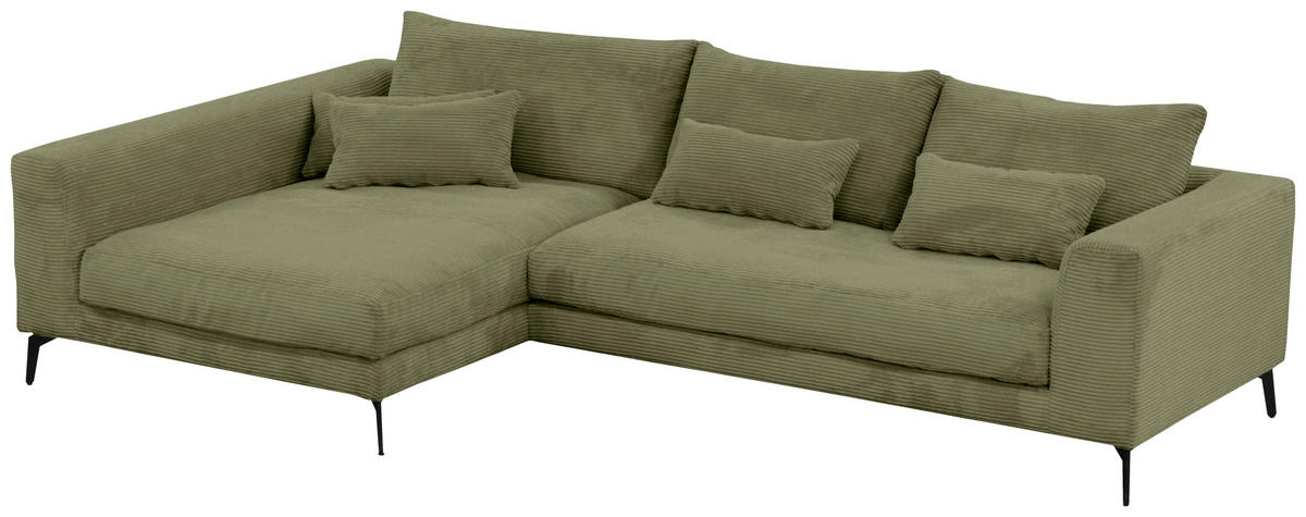 ECKSOFA in Cord Olivgrün  - Schwarz/Olivgrün, Design, Textil/Metall (172/313cm) - Livetastic