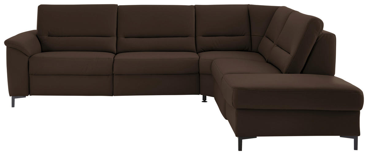 ECKSOFA Echtleder Dunkelbraun  - Dunkelbraun/Schwarz, Konventionell, Leder/Metall (290/249cm) - Beldomo Premium