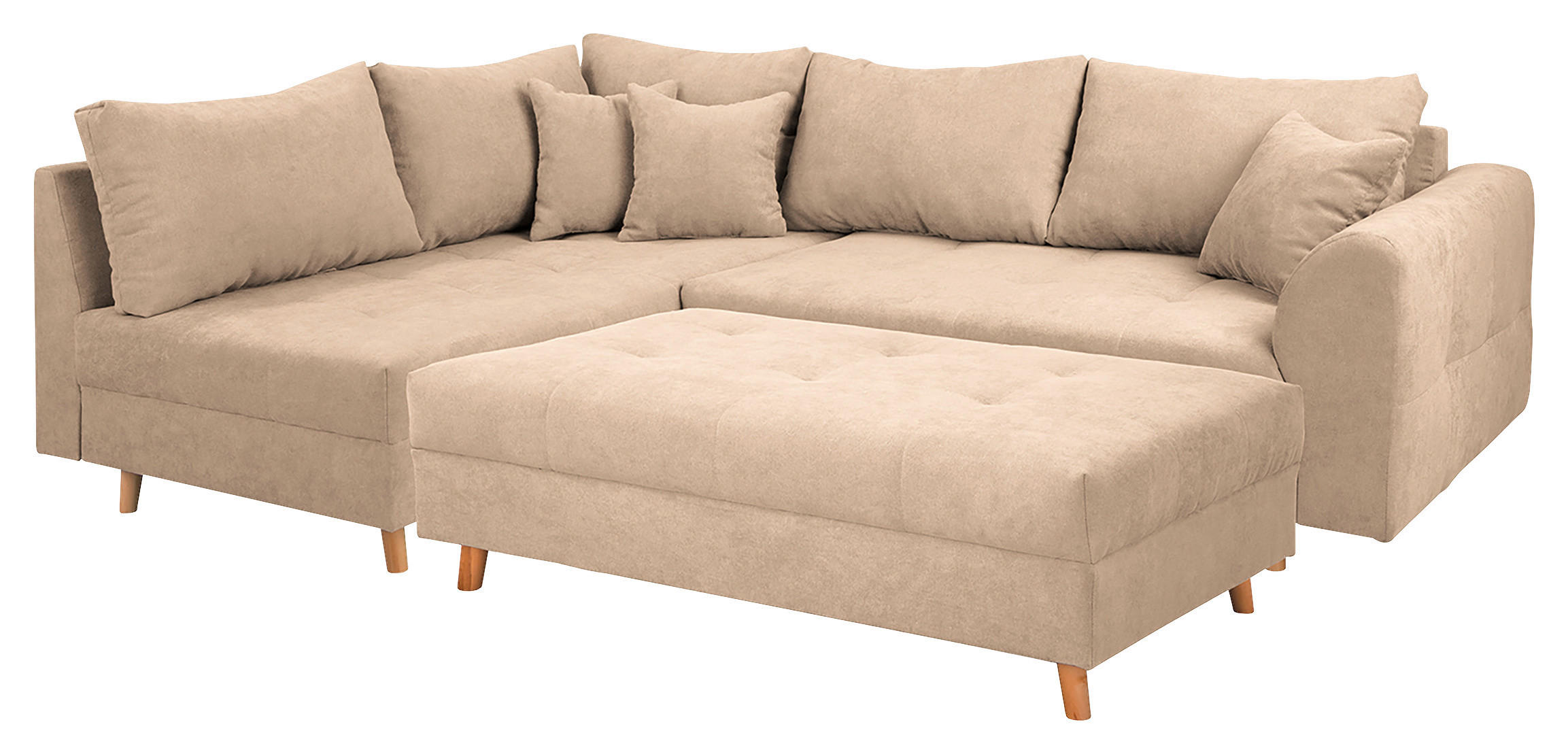 ECKSOFA inkl. Hocker Mikrofaser Creme  - Creme/Naturfarben, Design, Holz/Textil (161/231cm) - P & B