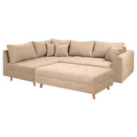 ECKSOFA inkl. Hocker Ariella Creme Mikrofaser Rückenkissen, Hocker  - Creme/Naturfarben, Design, Holz/Textil (161/231cm) - P & B