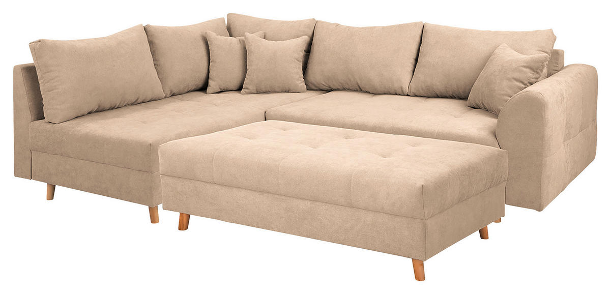 ECKSOFA inkl. Hocker Ariella Creme Mikrofaser  - Creme/Naturfarben, Design, Holz/Textil (161/231cm) - Livetastic