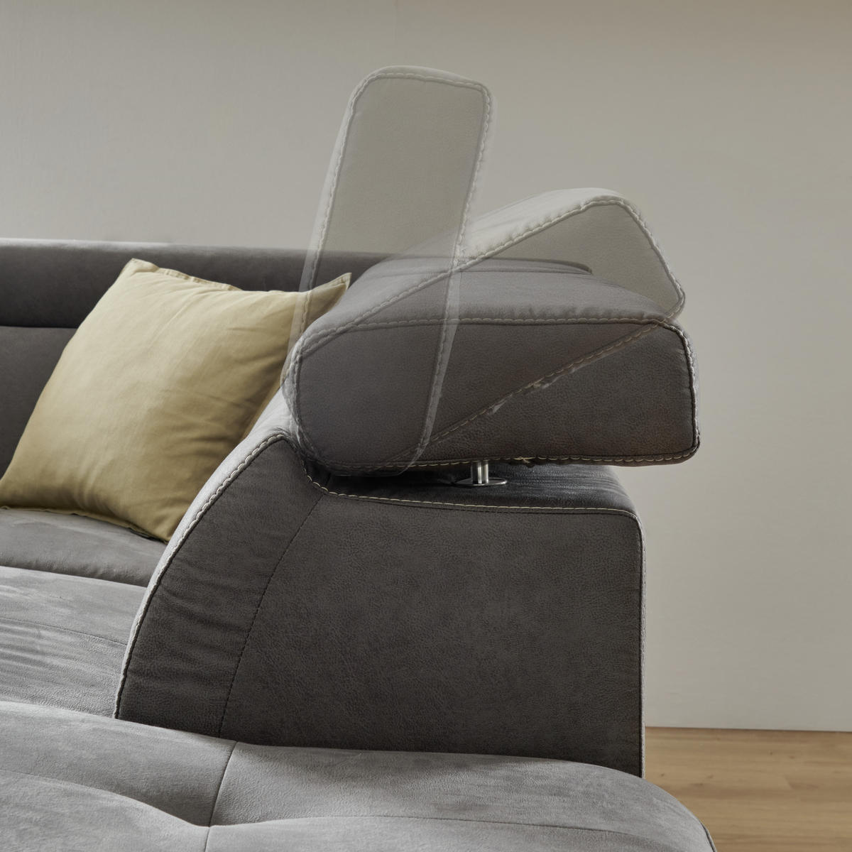 ECKSOFA Hellgrau Mikrofaser  - Hellgrau/Schwarz, Design, Kunststoff/Textil (219/258cm) - Stylife