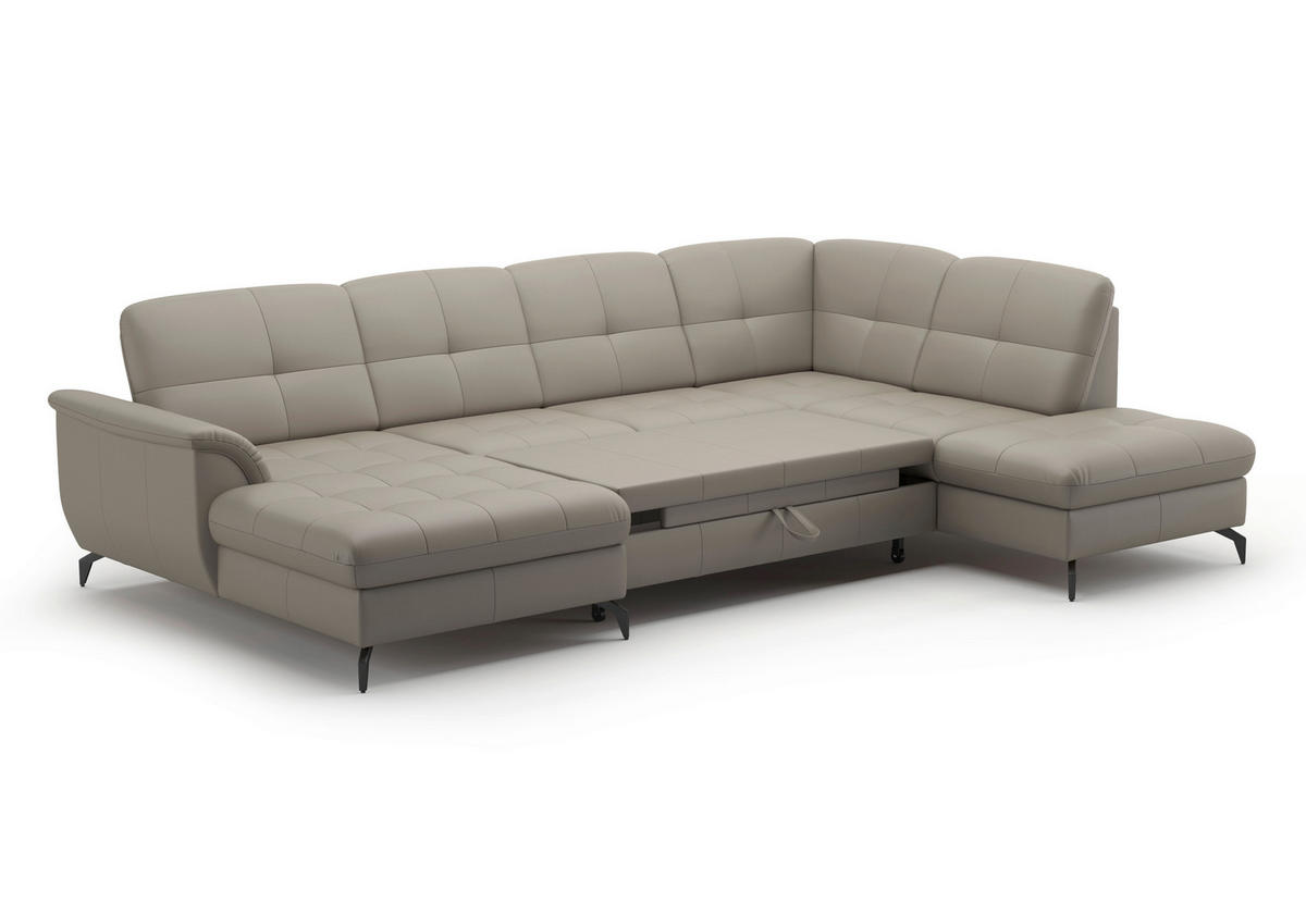 WOHNLANDSCHAFT Grau Echtleder  - Schwarz/Grau, MODERN, Leder/Metall (164/319/212cm) - Sit & More
