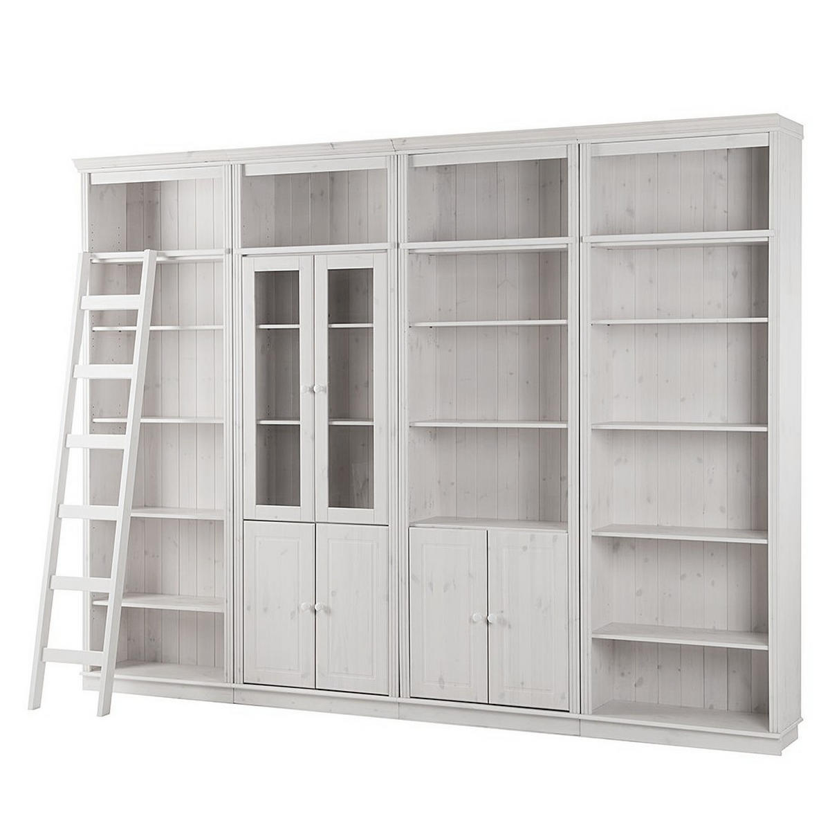 WOHNWAND 4-teilig  in Weiß, Kieferfarben  296/223/34 cm  - Weiß/Kieferfarben, Design, Glas/Holz (296/223/34cm) - Livetastic