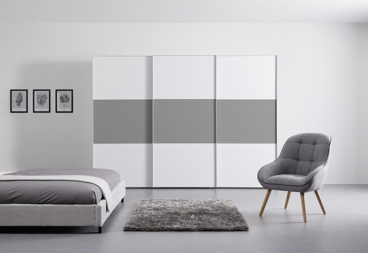 SCHWEBETÜRENSCHRANK  in Weiß, Grau  - Alufarben/Weiß, MODERN (298/222/68cm) - MID.YOU