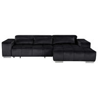 ECKSOFA Schwarz Velours Kopfteilverstellung  - Silberfarben/Schwarz, KONVENTIONELL, Textil/Metall (307/186cm) - Livetastic