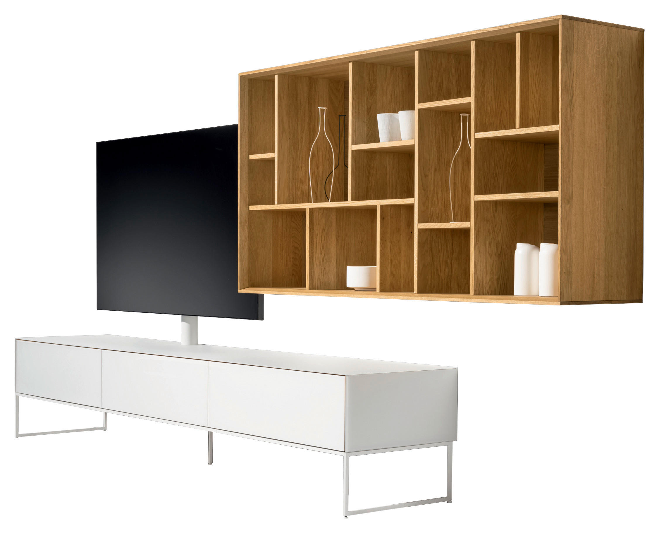 WOHNWAND  in Weiß, Eichefarben  320,6/149,7/48,3 cm  - Eichefarben/Weiß, Design, Glas/Holz (320,6/149,7/48,3cm) - Team 7