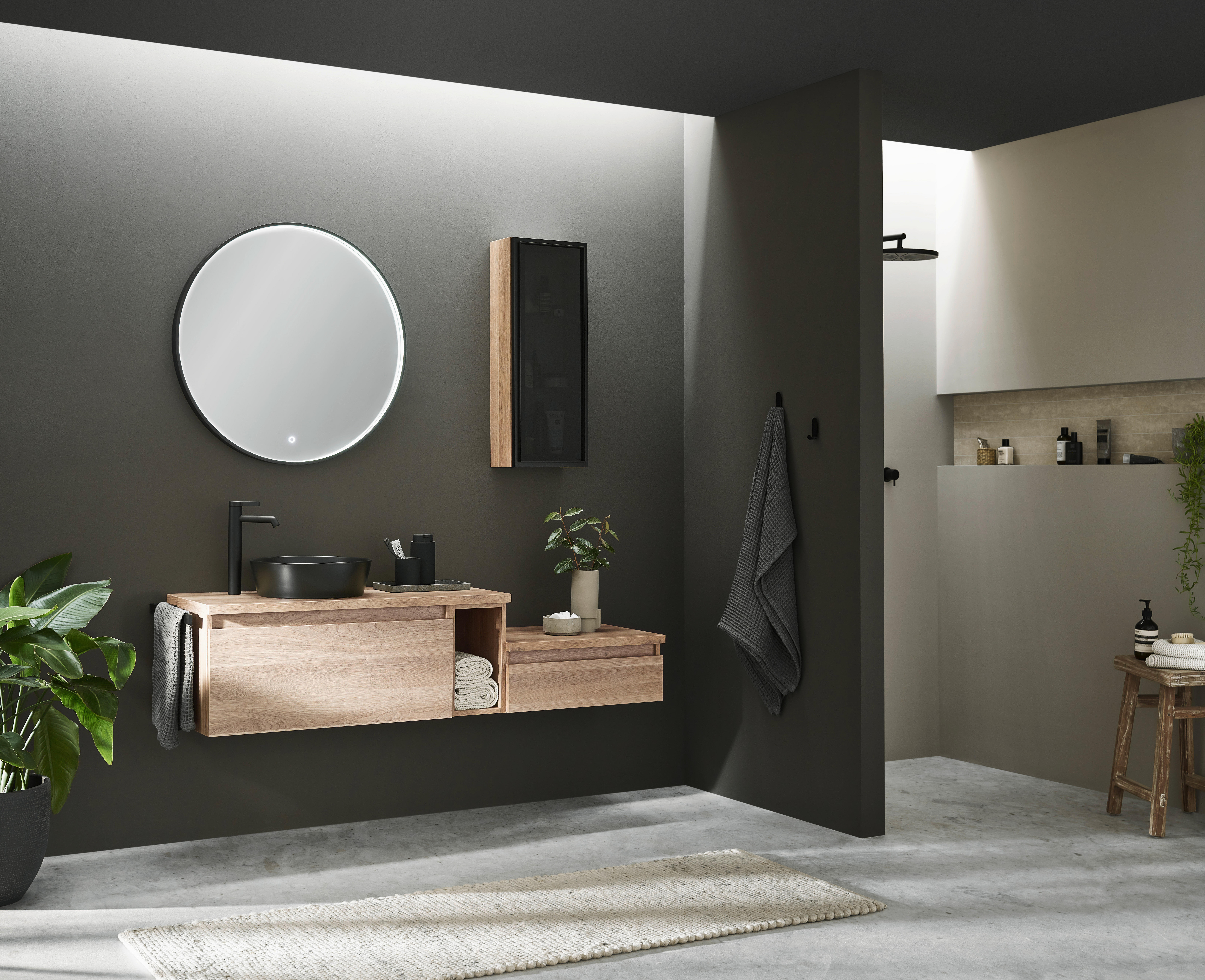 WASCHTISCHKOMBI 160 cm  - Eichefarben/Schwarz, Keramik/Holzwerkstoff (160cm) - Novel