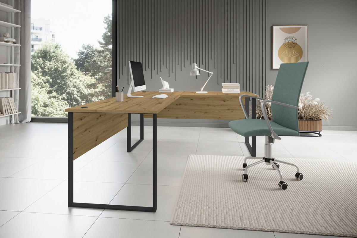 SCHREIBTISCH  in Eiche Artisan  - Schwarz/Eiche Artisan, MODERN, Holzwerkstoff/Metall (223/77/73cm) - MID.YOU