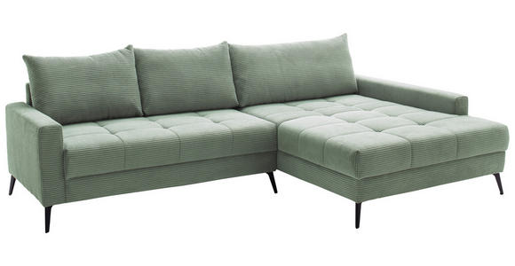 ECKSOFA  in Cord Pastellgrün  280/173 cm  - Pastellgrün/Schwarz, KONVENTIONELL, Textil/Metall (280/173cm) - Hom`in