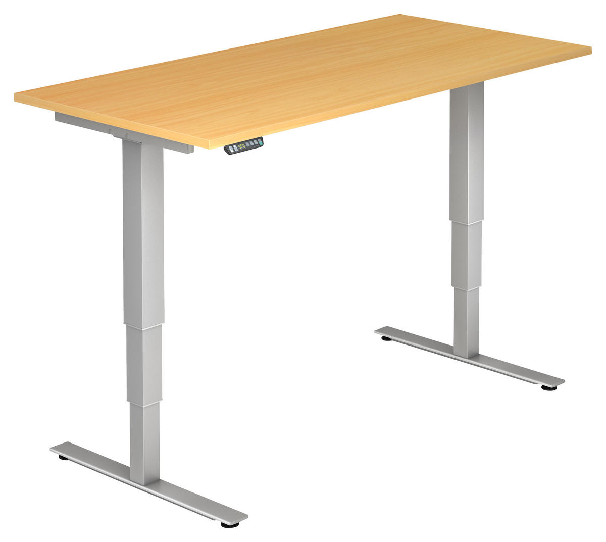SCHREIBTISCH 160/80/63,5-128,5 cm  in Silberfarben, Buchefarben  - Silberfarben/Buchefarben, KONVENTIONELL, Holzwerkstoff/Metall (160/80/63,5-128,5cm) - Venda