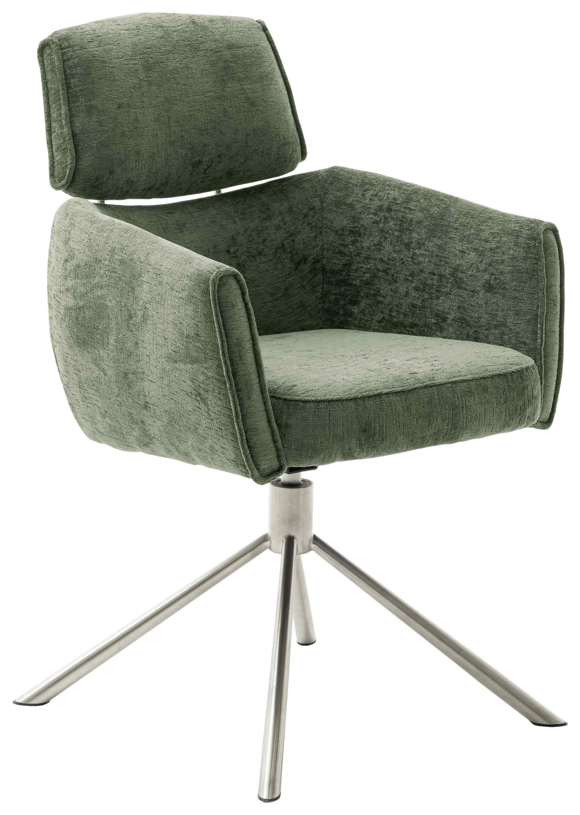 ARMLEHNSTUHL   Chenille  - Edelstahlfarben/Olivgrün, Design, Textil/Metall (64/92/60cm)