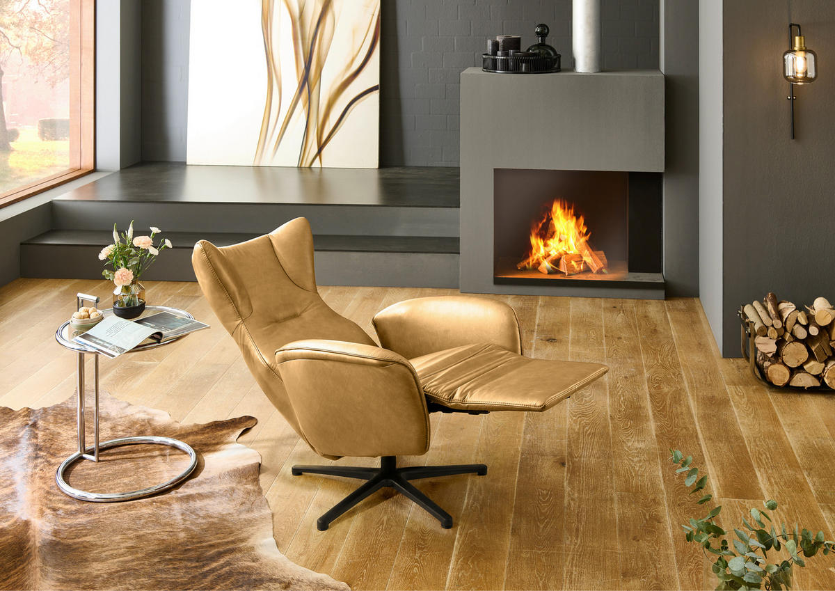 RELAXSESSEL Leder Currygelb  - Currygelb/Schwarz, Design, Leder/Metall (75/106/86cm) - Valdera
