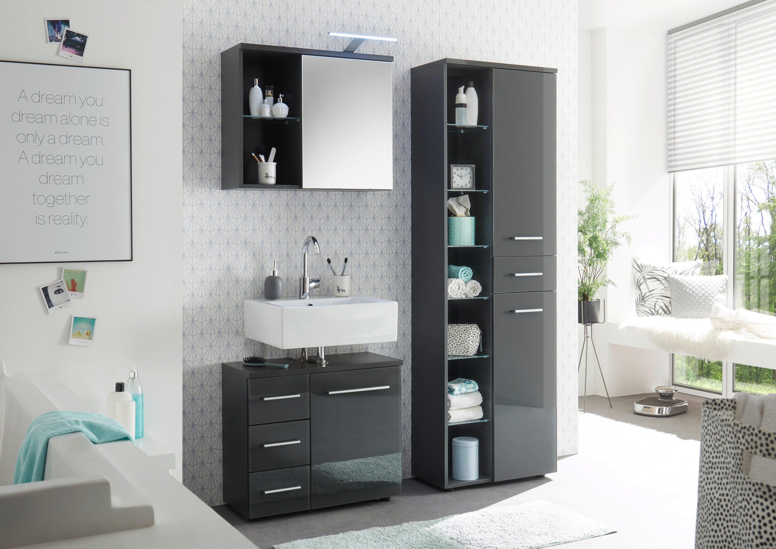 HÖGSKÅP - alufärgad/grå, Basics, metall/glas (60/192/32cm) - Livetastic