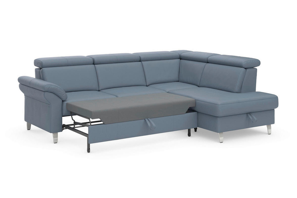 ROHOVÁ SEDAČKA, textil, koža, sivomodrá - sivomodrá/chrómová, Basics, kov/koža (245/194cm) - Sit & More
