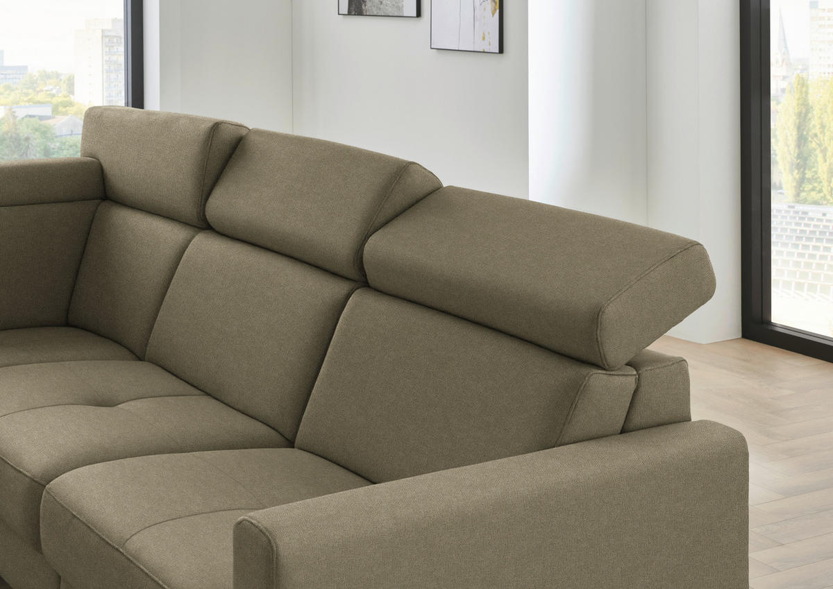 ECKSOFA Flachgewebe Graugrün  - Schwarz/Graugrün, Konventionell, Textil/Metall (214/276cm) - Beldomo System