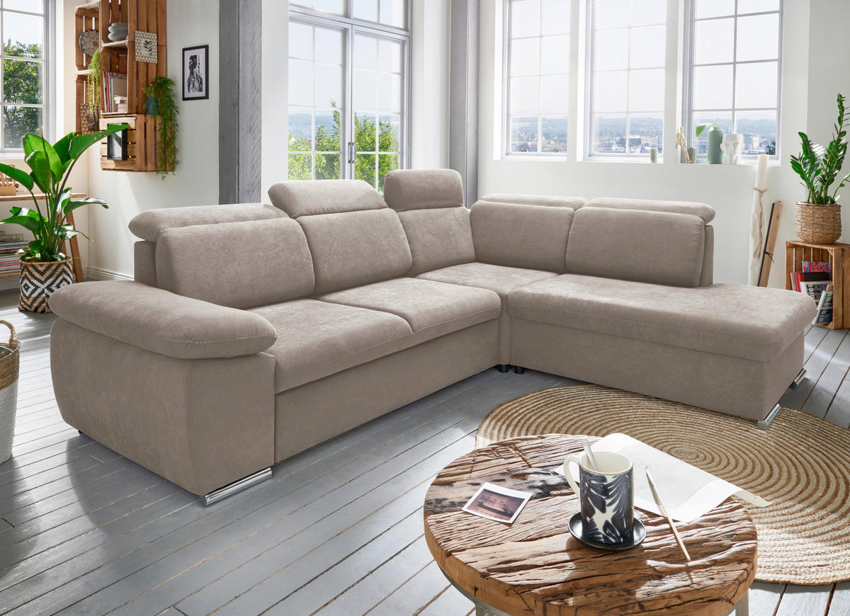 ECKSOFA  in Mikrofaser Taupe  - Taupe/Chromfarben, Design, Textil/Metall (283/228cm) - Livetastic