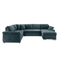 Wohnlandschaft Blau Mikrofaser  - Chromfarben/Blau, KONVENTIONELL, Textil (219/305/157cm) - Livetastic