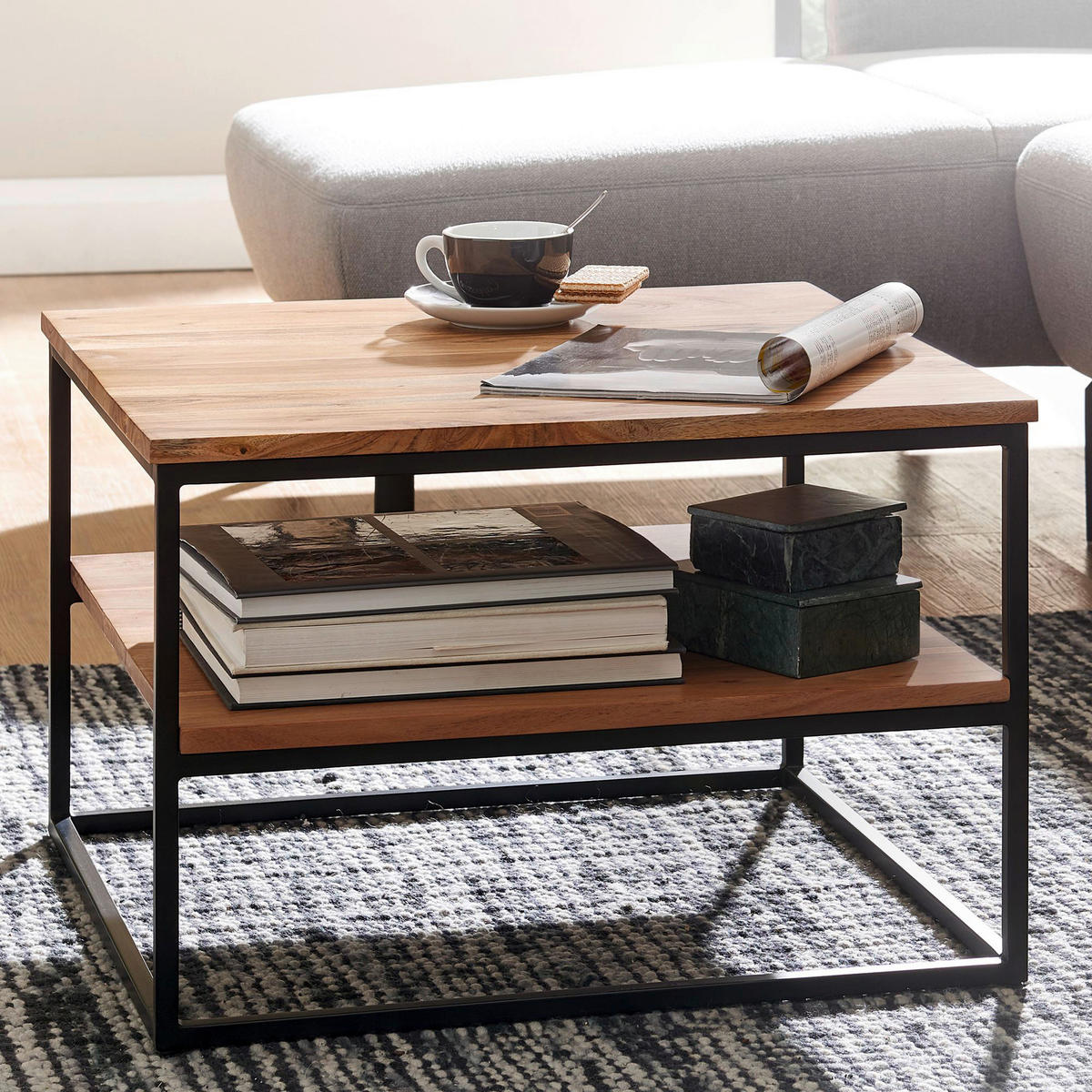 COUCHTISCH in Holz 60/60/41 cm  - Schwarz/Akaziefarben, Modern, Holz/Metall (60/60/41cm) - MID.YOU