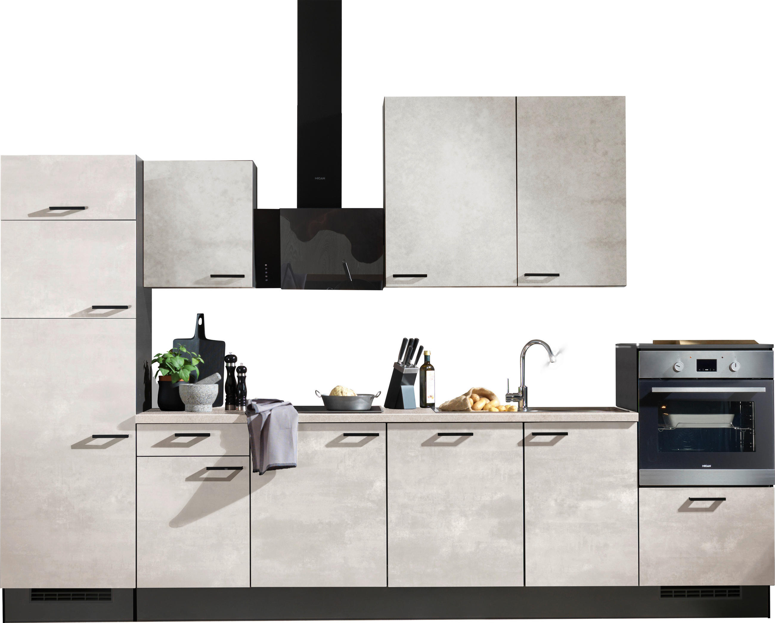 KÜCHENLEERBLOCK 340 cm   in Graphitfarben, Grau, Weiß  - Schwarz/Graphitfarben, Design, Holzwerkstoff/Metall (340cm) - Xora