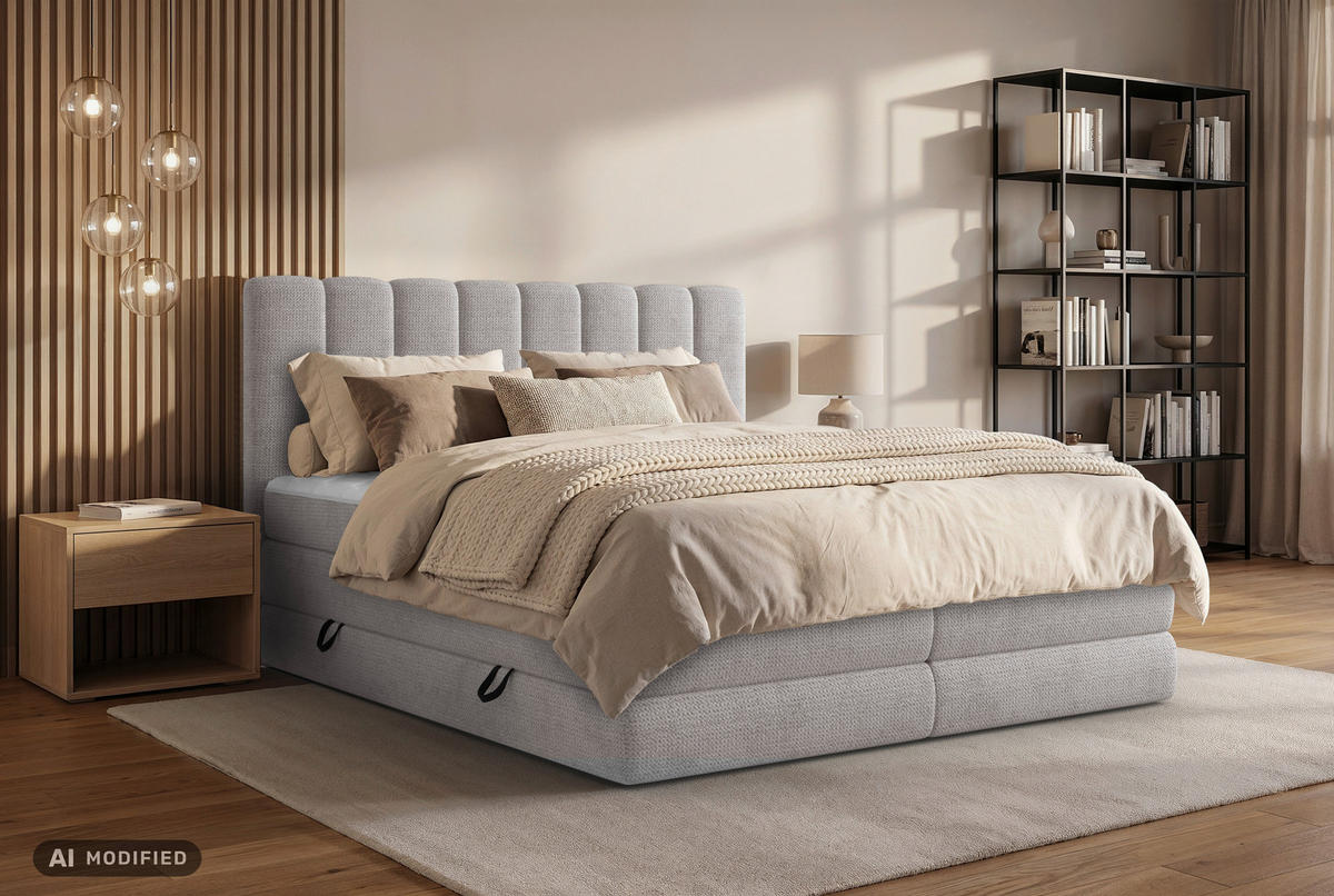 BOXSPRINGBETT 160/200 cm,  in Kaschmir, Bettkasten, Matratzen, H2 + H3 = mittel + fest  - Kaschmir/Schwarz, KONVENTIONELL, Kunststoff/Textil (160/200cm) - Carryhome