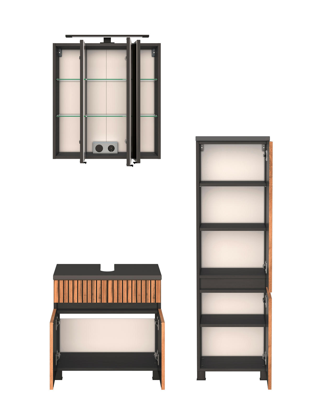 BADEZIMMER  in 100 cm  - Anthrazit/Eiche Wotan, KONVENTIONELL, Glas/Holzwerkstoff (100cm) - Xora