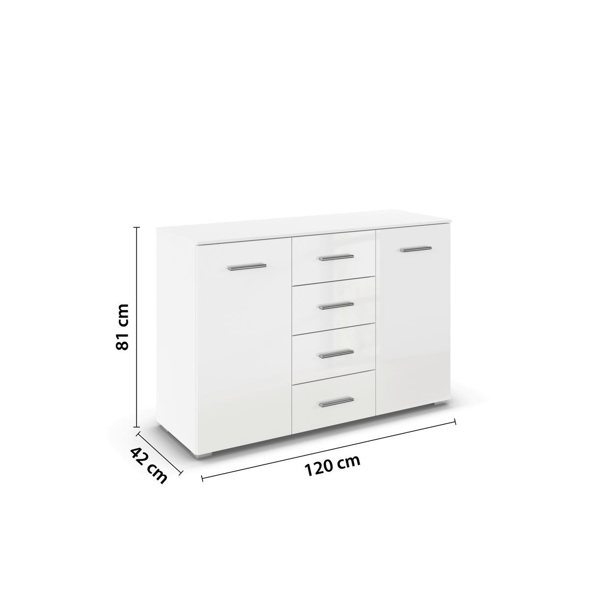 SIDEBOARD  120/81/42 cm 4 Schublade(n)  - Weiß Hochglanz/Alufarben, KONVENTIONELL, Holzwerkstoff/Kunststoff (120/81/42cm) - home24